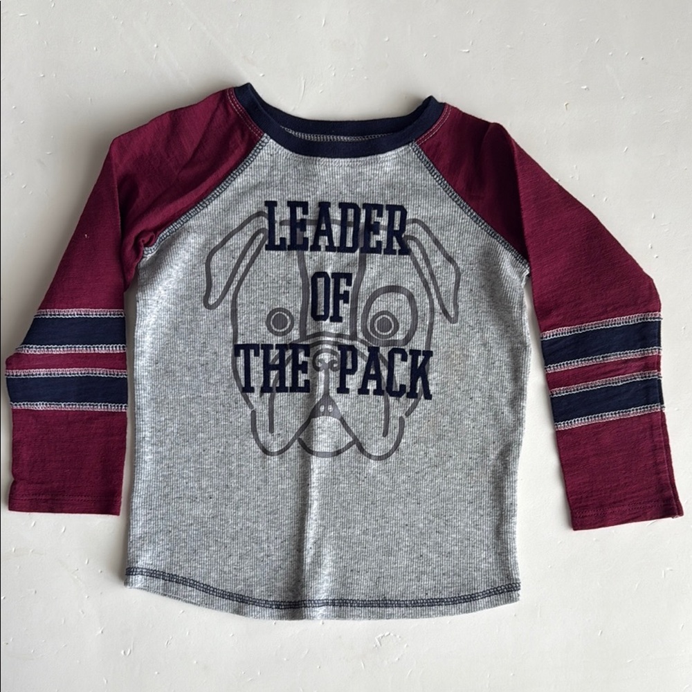 Mud Pie Leader of the Pack Long Sleeve Shirt Gray & Maroon Boys Size 2-3T